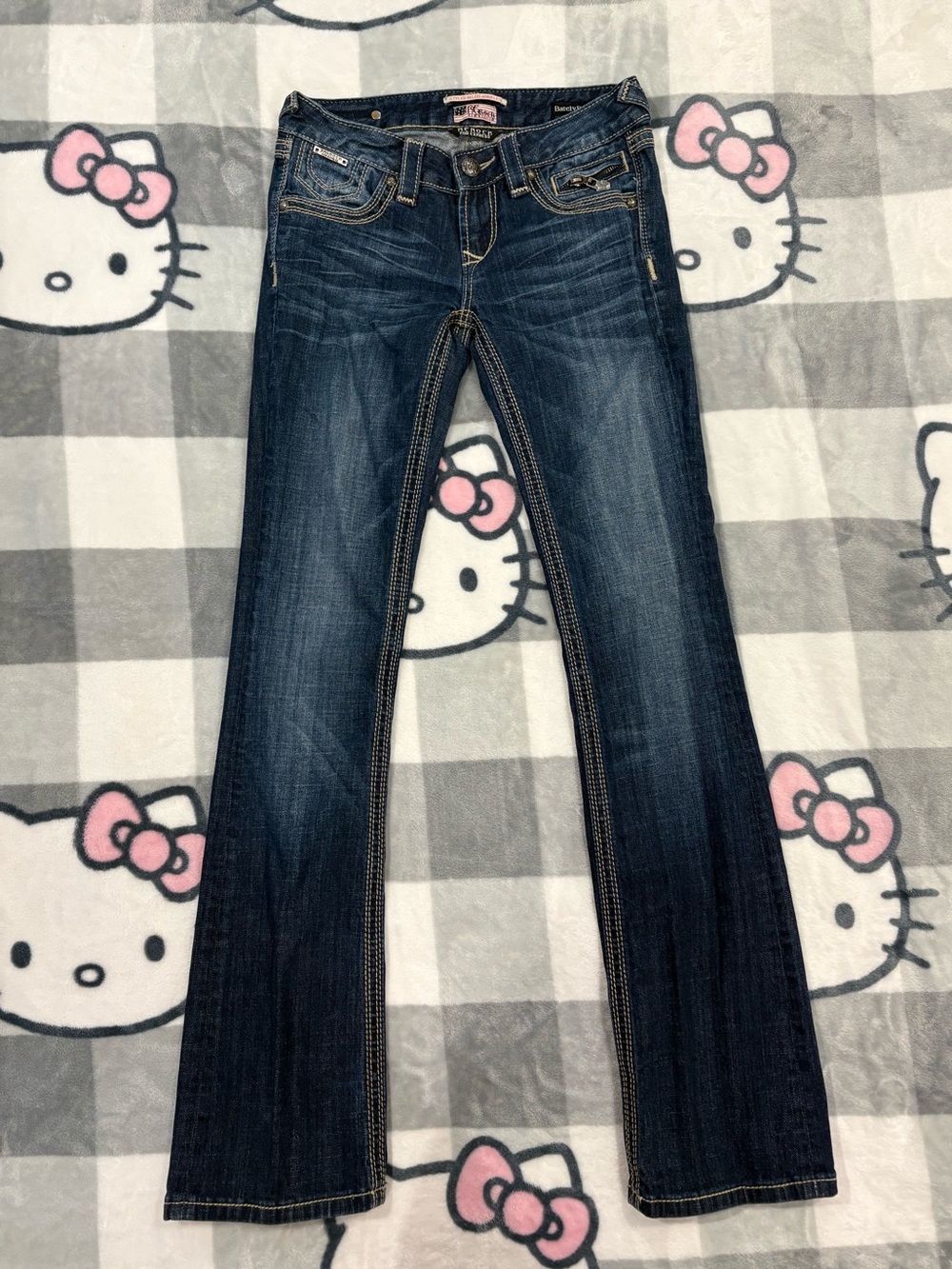 BE ROCK for Express Y2K Barely Boot Dark Wash Embroidered Jeans